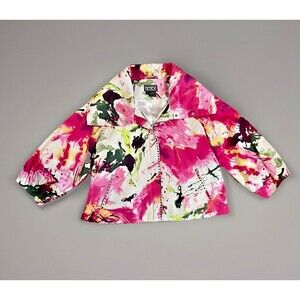 Vintage women jacket windbreaker Berek S Floral 90s Y2K Pink Watercolor Cotton